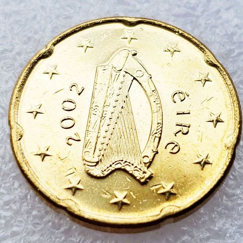 2002年爱尔兰20欧分黄铜硬币 凯尔特竖琴 22毫米 欧盟国家钱币【5月21