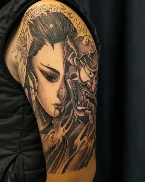 艺伎纹身图片_手臂新传统纹身图案