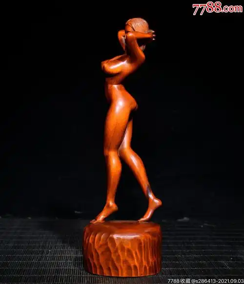 黄杨木精工雕刻美女摆件,高18cm宽5.5cm重102g-木雕摆件-7788瓷器