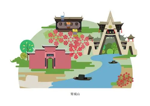 成都景点扁平插画