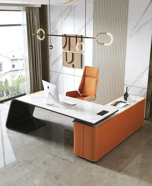 会所办公轻奢书桌 轻奢转角书桌岩板办公桌现代简约写字台办公室大板