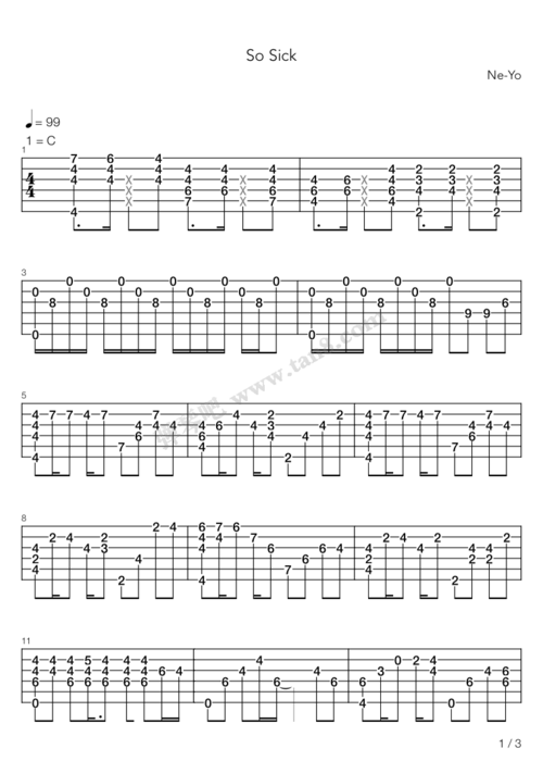 吉他谱:so sick