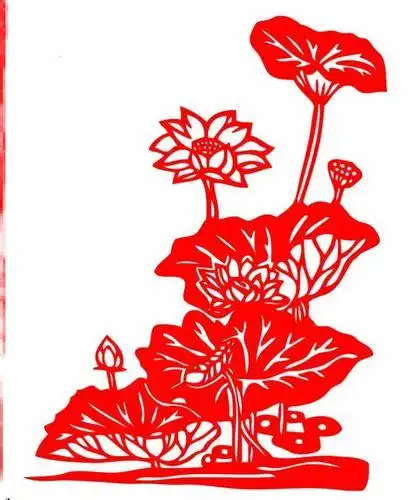 ah03 廉政剪纸廉洁莲花荷花红黑深蓝色宣纸窗花镂空刻纸成品