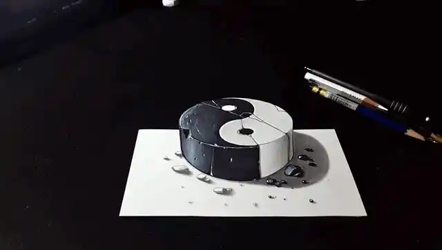 逼真的3d艺术,悬浮的太极图