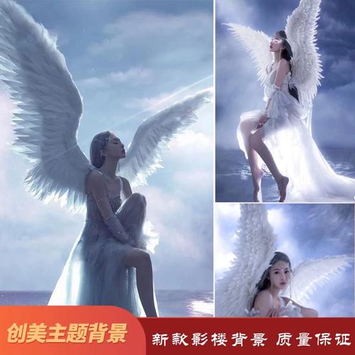 精灵蓝色梦幻天空背景天使少女写真喷绘背景布影楼影楼天空背景布