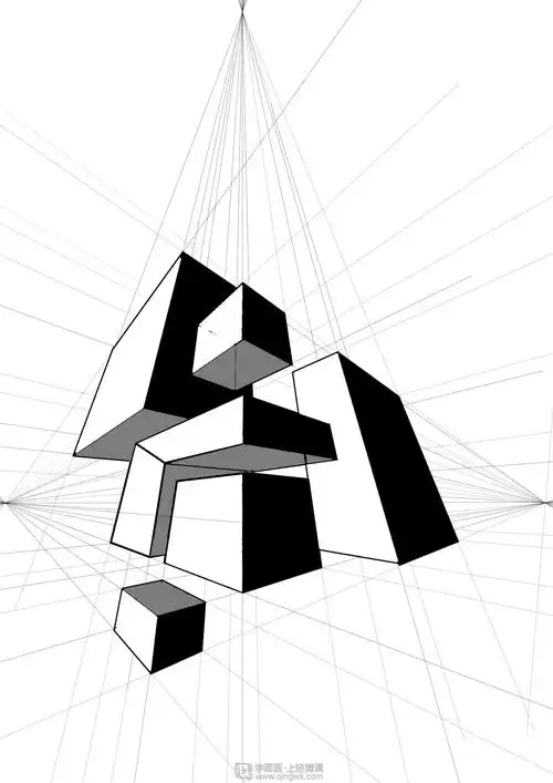 临摹三点透视方块—美术基础三点透视的练习