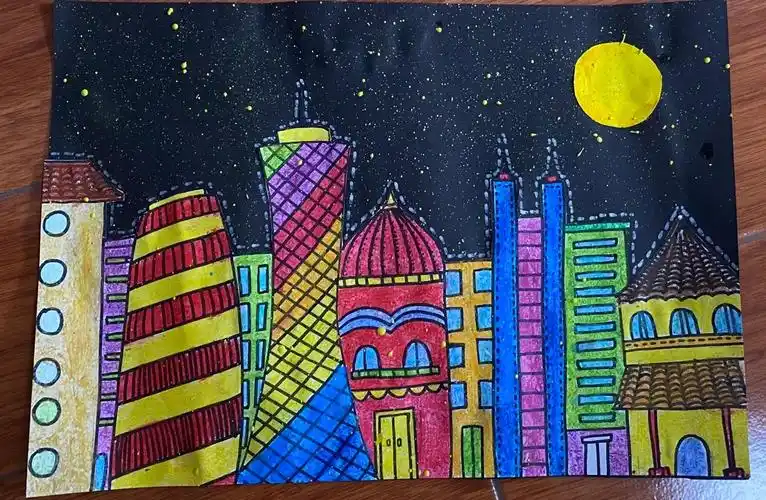 少儿创意画城市夜景