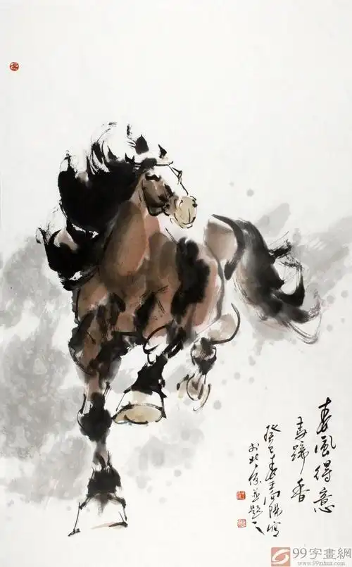 泼墨写意骏马图春风得意马蹄香 - 骏马图 - 99字画网