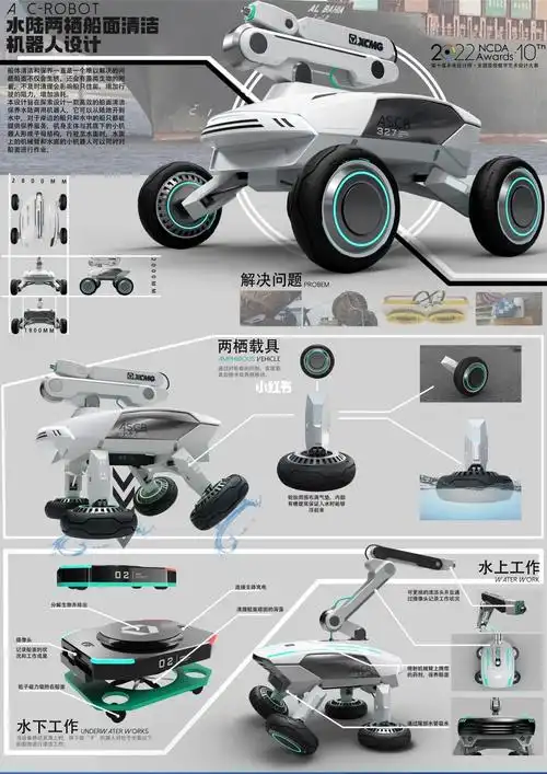 工业产品设计丨水陆两栖船面清洁机器人设计