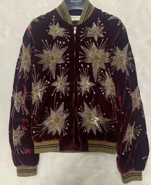 saintlaurent圣罗兰slp红烟花丝绒夹克
