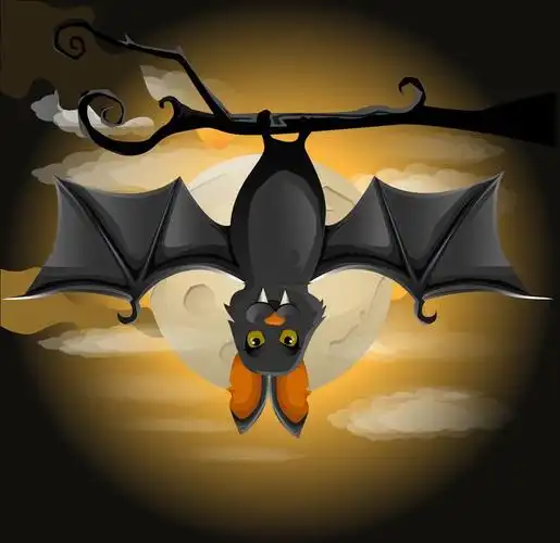 蝙蝠挂在树枝上,树枝上挂着一只蝙蝠的插图