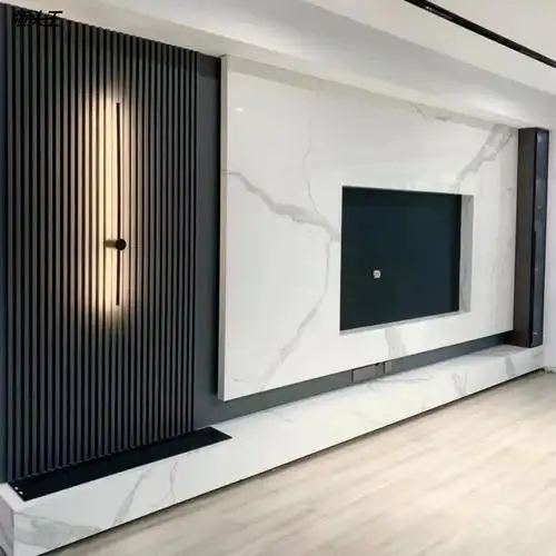 实木格栅网红背景墙现代轻奢简约电视墙玄关免漆长城护墙板木定制