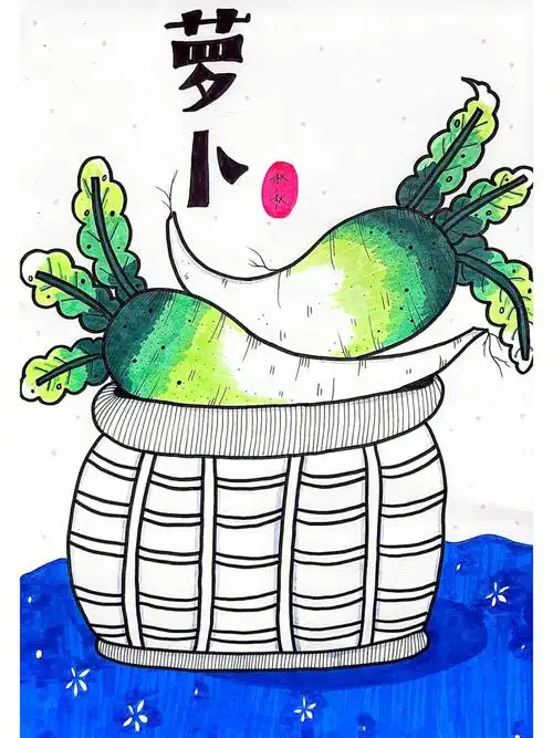 白萝卜创意美术儿童画线描写实临摹详细步骤