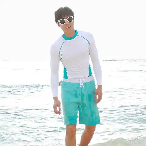 正品ch泳衣男士件套短裤长袖上衣沙滩泳装男士泳衣