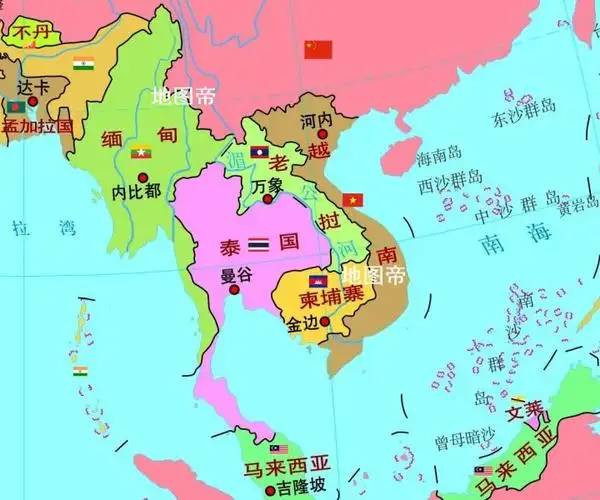 地图帝 微信公众号:地图帝 中南半岛面积约207万平方公里,大约是中国