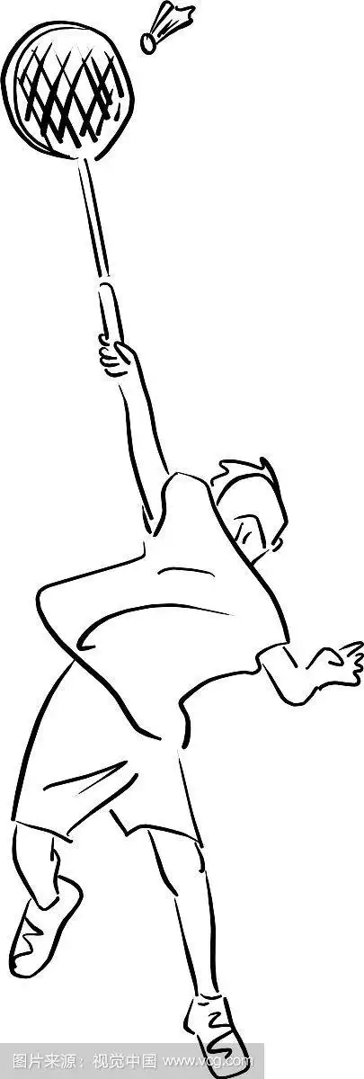 男孩在打羽毛球素描涂鸦