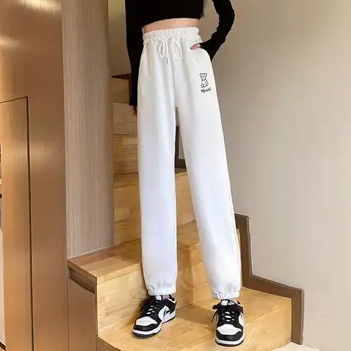 白色运动裤女2022春季新款小个子宽松显瘦潮束脚裤哈伦休闲卫裤子