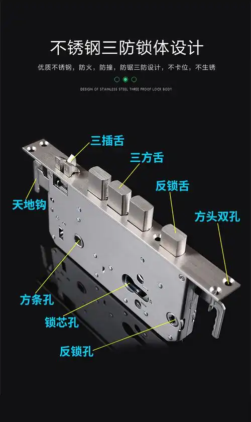 包装清单:前复板组件*1,后复板组件*1,锁体*1,扣板及扣盒*1,机械锁芯*