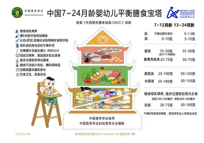 中国营养学会发布的婴幼儿膳食宝塔和婴幼儿喂养指南中有关6个月龄