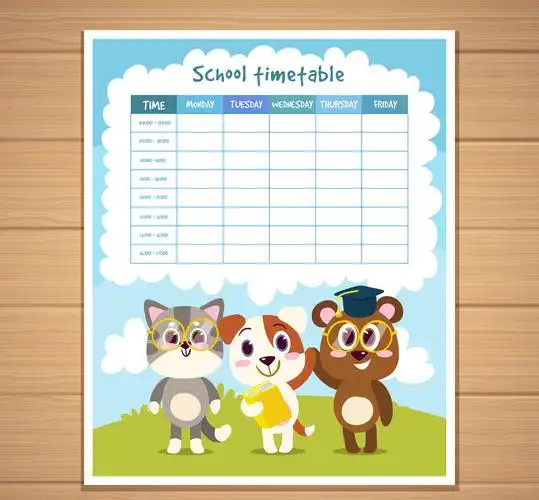 可爱动物校园课程表矢量素材