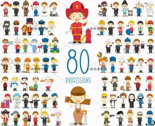 80个不同职业装扮人物图片素材 eps矢量素材卡通源文件ai25