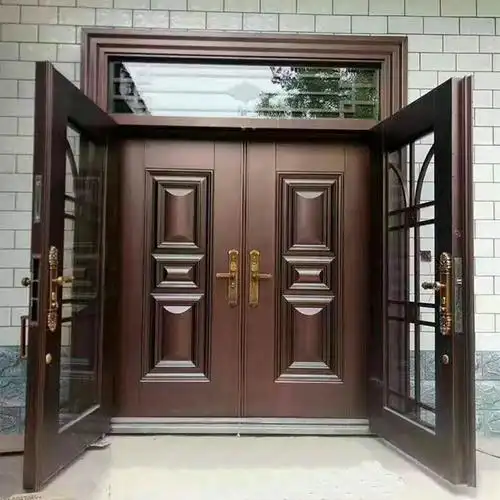 别墅大门双开门家用乡村庭院入户玻璃不锈钢铜门防盗门锌合金大门