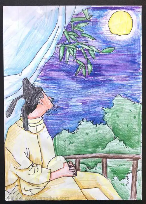儿童画优秀奖作品静夜思儿童绘画作品
