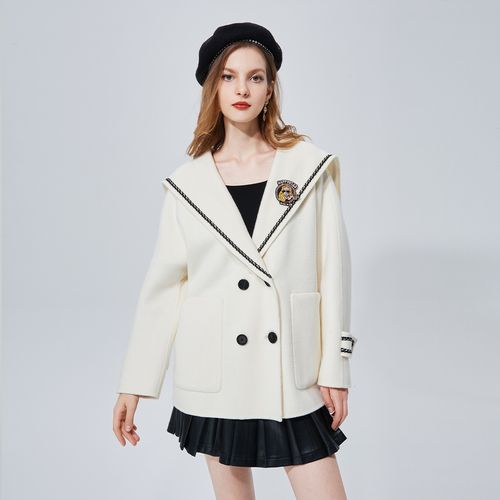 aivei冬季外套英伦学院风字母刺绣双面呢外套