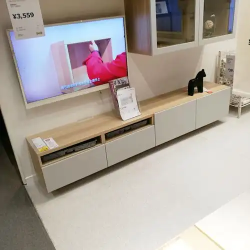 宜家贝达电视机组合柜白色橡木木纹黑白240厘米电视柜