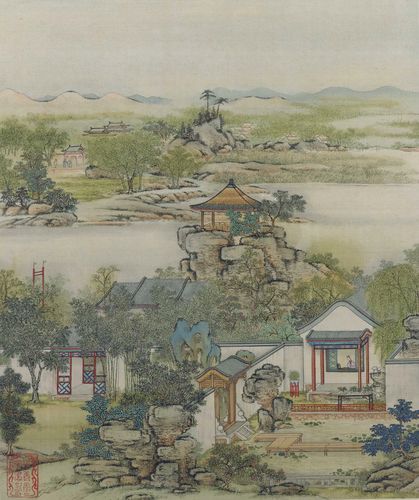 临摹复制清微高清微陈枚国画古代建筑十二开册页图册国画