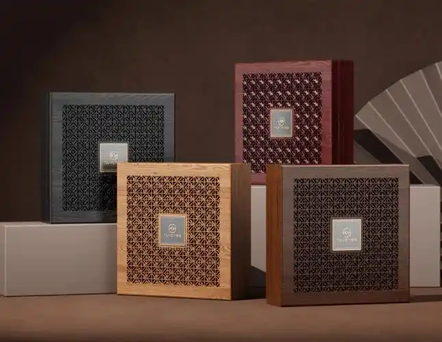 高档雕刻花纹银行金条木质包装盒设计