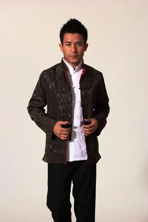 唐装男长袖改良复古男士唐装男丝绸双面日常时尚春秋冬男长袖唐装