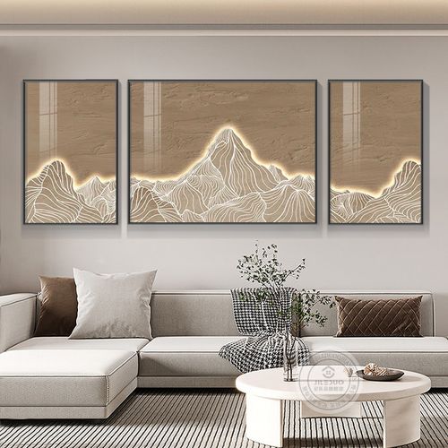 客厅装饰画抽象现代简约背后有靠山挂画极简沙发背景墙三联画墙画