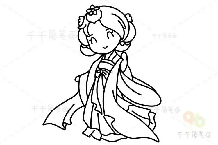 简单的古代女孩简笔画画法