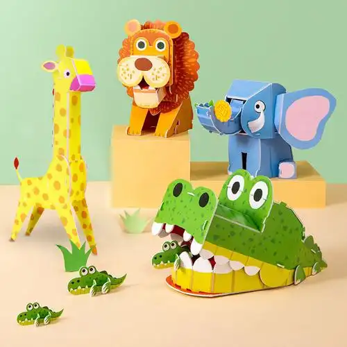 3d动物立体拼图幼儿园手工作业制作材料包diy儿童折纸玩具纸模型