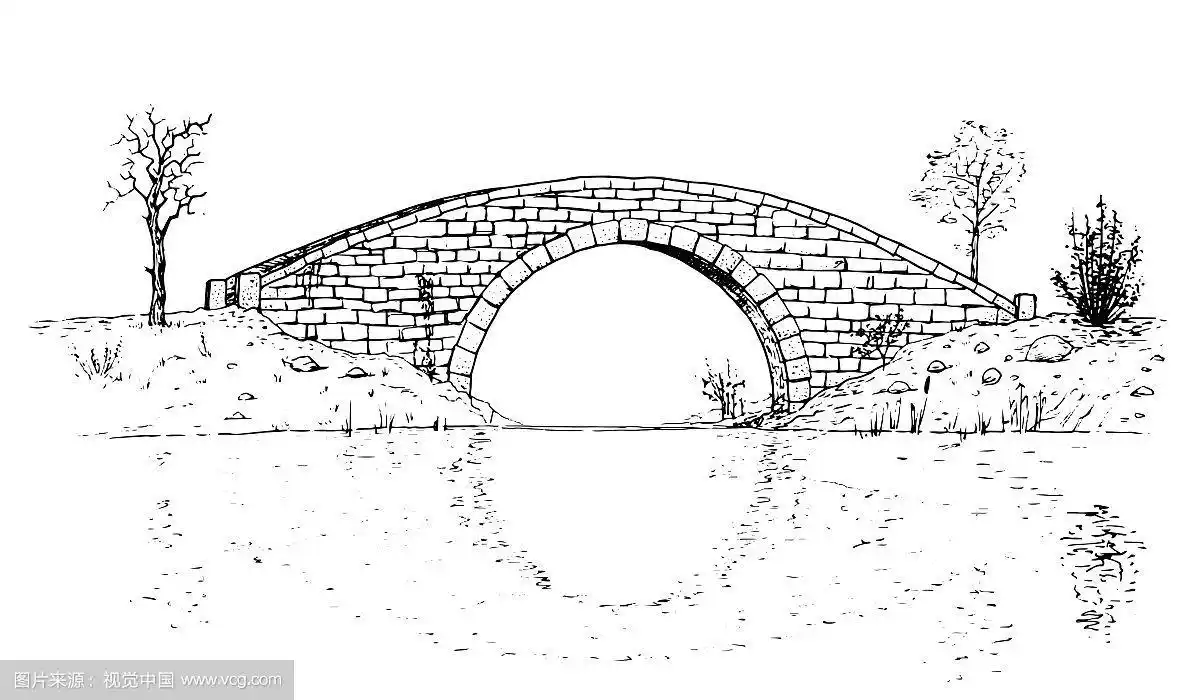 经典石桥图-黑白插图