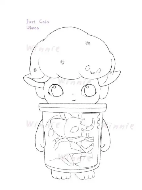 手绘彩铅盲盒肯德基联名dimoo可乐附线稿