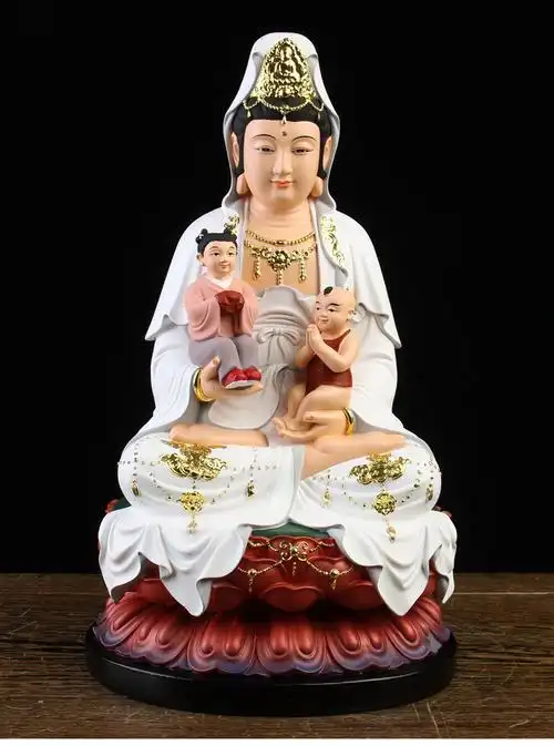 汉白玉送子观音佛像男孩女孩求龙凤子女菩萨居家供奉家用神像摆件 12