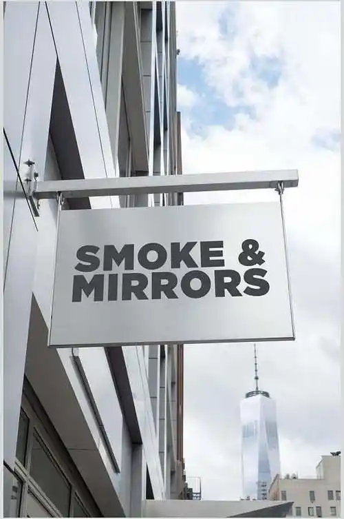 英文字母挂牌高楼银色店铺招牌样机