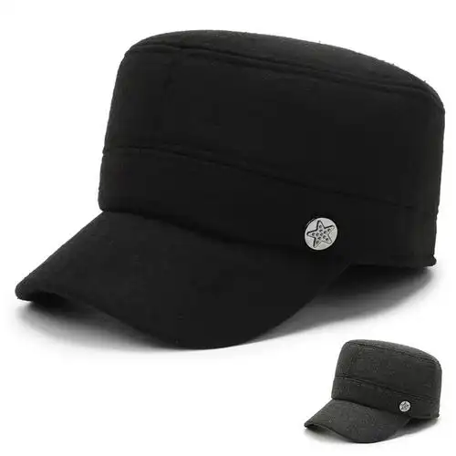 中老年男士帽子冬季爸爸护耳平顶帽加绒厚鸭舌帽保暖爷爷老头棉帽