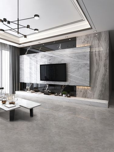 现代简约客厅电视背景墙瓷砖微晶石轻奢大理石岩板悬空影视墙造型