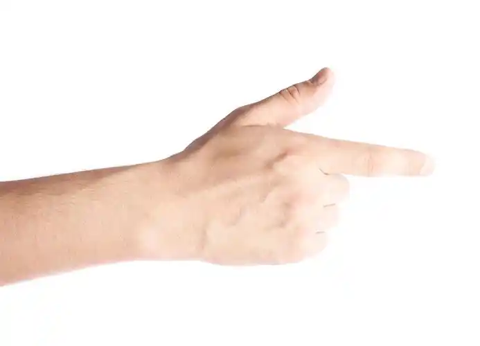 白色背景上的男性手势用食指指尖