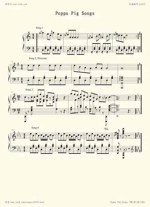 钢琴谱:动画片《小猪佩奇》歌曲配乐