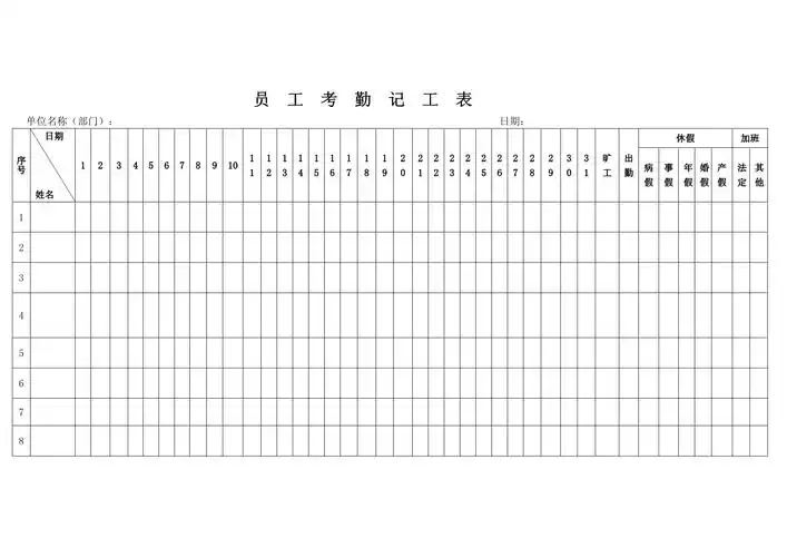 员工考勤记工表
