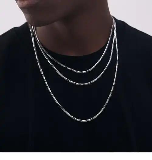 晗郁专柜925银3细古巴项链男士粗锁骨链潮流男个性送男友礼物s9253mm