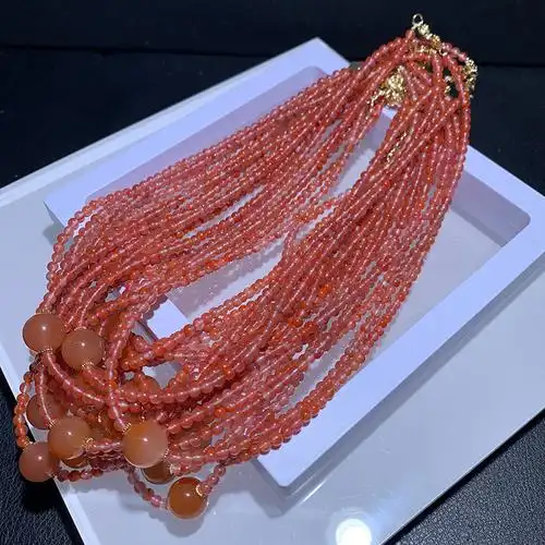 川料南红冰飘项链 秋冬饰品飘花玛瑙颈链 冰飘南红锁骨链文玩饰品