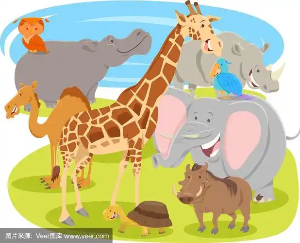 卡通有趣的动物人物群