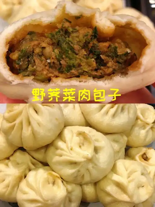 自己挖的野荠菜包的肉包子真香