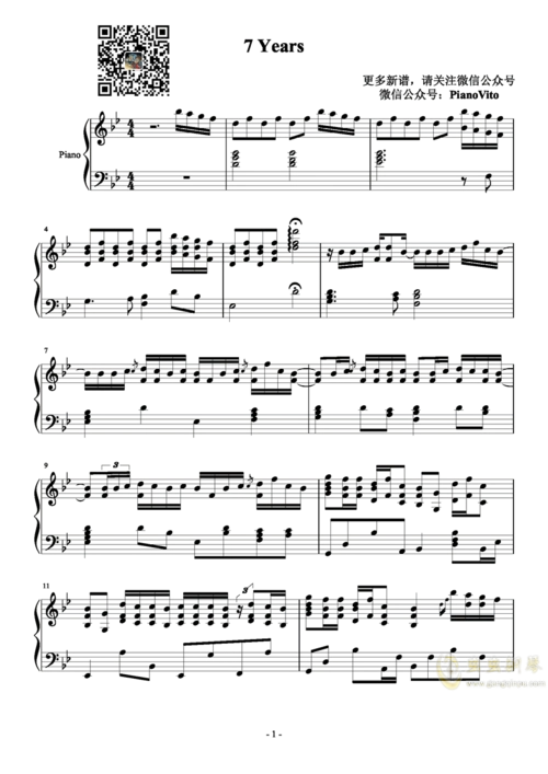 7years钢琴谱_bb调__钢琴视频_原版钢琴谱_虫虫吉他|钢琴谱|吉他谱