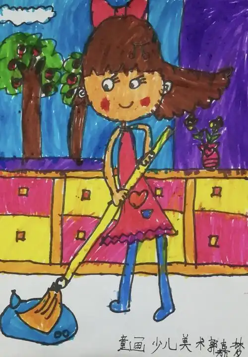 童画畅想班作品8《一起大扫除》